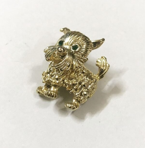 Shih Tzu Dog Brooch, Gold Finish