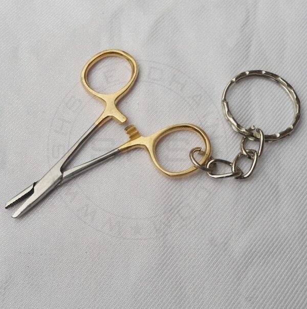 Keychain - Miniature Needle Holding Forceps Gold Plated Rings - Image 3