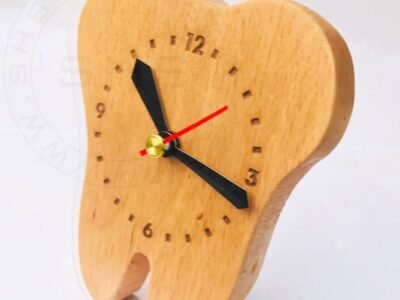 Tooth Shaped Wooden Desktop Clock for Dentists