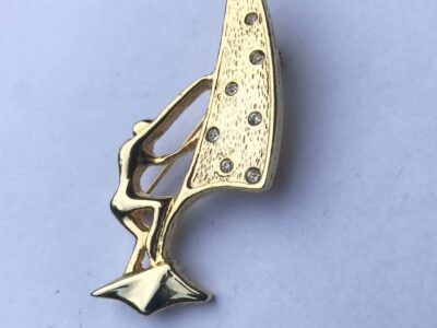 Wind Surfing Brooch, Golden Finish with Beads