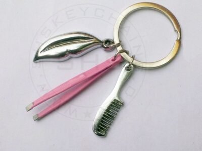 Beautician Charms Keychain - Lips-Tweezers-Comb