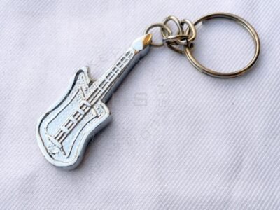 Guitar Shaped keychain, Silver Finish