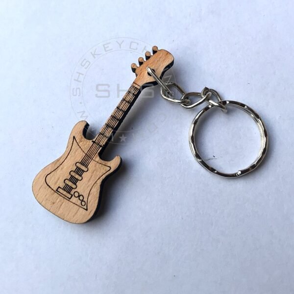 Guitar Shaped Wooden Keychain
