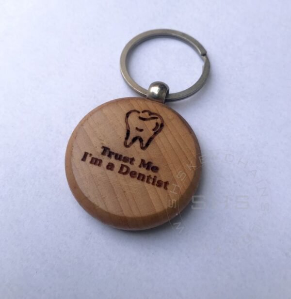 Round Wooden Laser Engraved Dentist keychain - Image 3